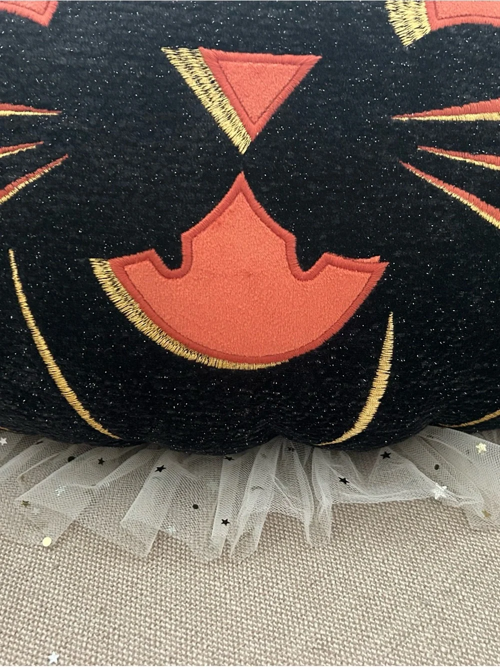 “New” Cynthia Rowley Black Cat Accent Pillow with Orange and Gold Embroidery